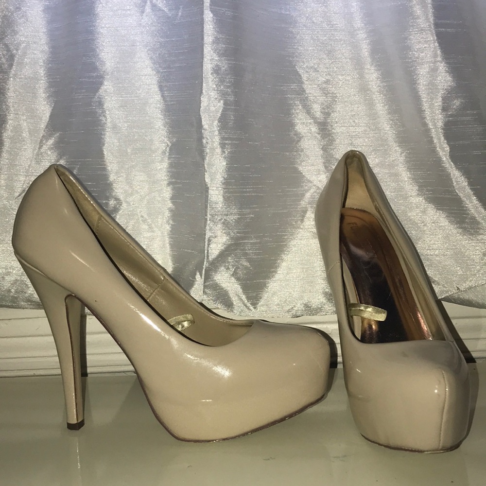 Nude patent leather heels